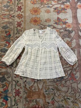 Esley Cream Lace-Trim Button Front Blouse